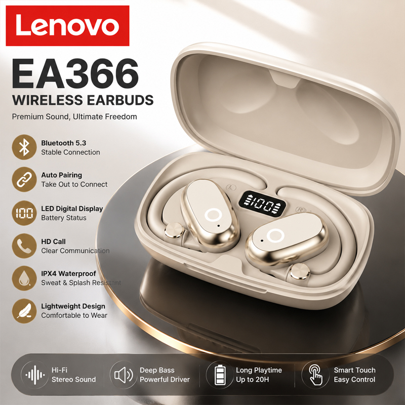 Type C Wired Earphones With Mic - سماعات لينوفو EA366 اللاسلكية بتقنية البلوتوث